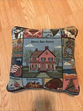 Bless Our Home Multicolor Seasonal Sampler Throw Pillow